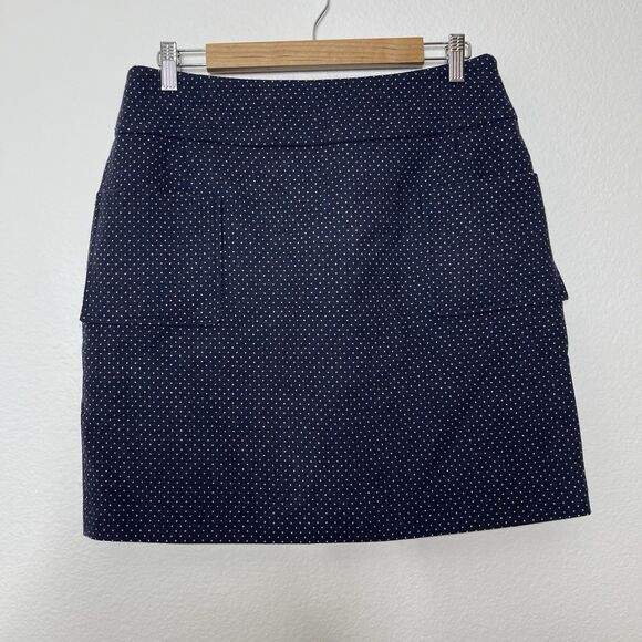 Hobbs London Mini Skirt US 8 UK 12 Blue Polka Dot Wool Blend Preppy A Line Paris - Picture 2 of 8